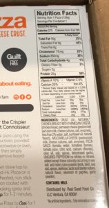 real good foods pizza nutritional label