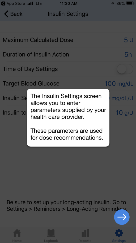 companion medical inpen - insulin settings